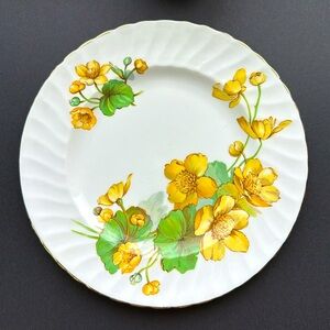 Adderley HTF Fine Bone China 8” Plate Yellow Buttercup Flowers Swirl H505 506